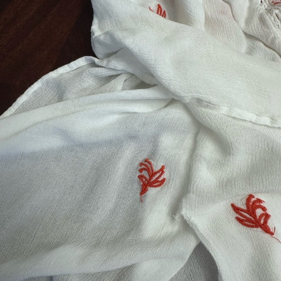 Miss Me Boho White Sheer Open Swim Coverup Orange Embroidery Tassels Large - Picture 8 of 11